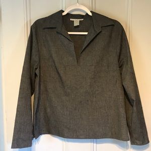 Open placket, charcoal grey long-sleeve blouse Med